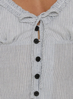 Kalysa Ruffle Short Sleeve Blouse Top Black Stripe