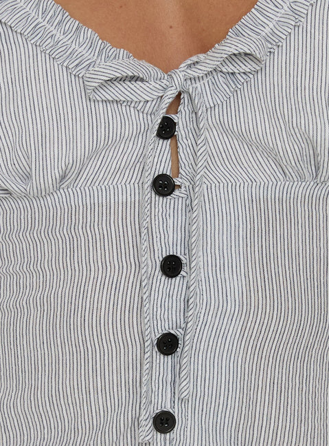 Kalysa Ruffle Short Sleeve Blouse Top Black Stripe