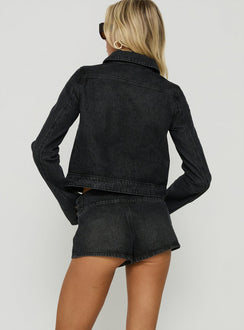 Abellah Military Denim Micro Shorts Washed Black