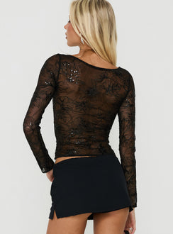 Achillea Lace Long Sleeve Top Black