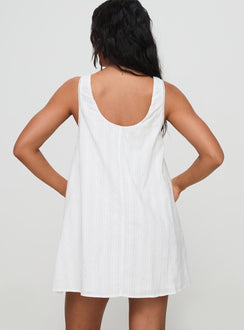 back view of model wearing Princess Polly Antiquity Swing Mini Dress White Petite V-Neck 