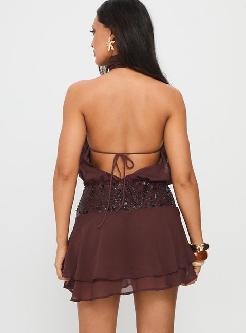 Zenayda Drop Waist Sequin Mini Dress | Brown | Womens | Princess Polly Lower Impact Zenayda Drop Waist Sequin Mini Dress | Brown | Womens | Princess Polly Lower Impact