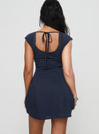 back view of model wearing Princess Polly Forever And Always Mini Dress Navy Plunger 