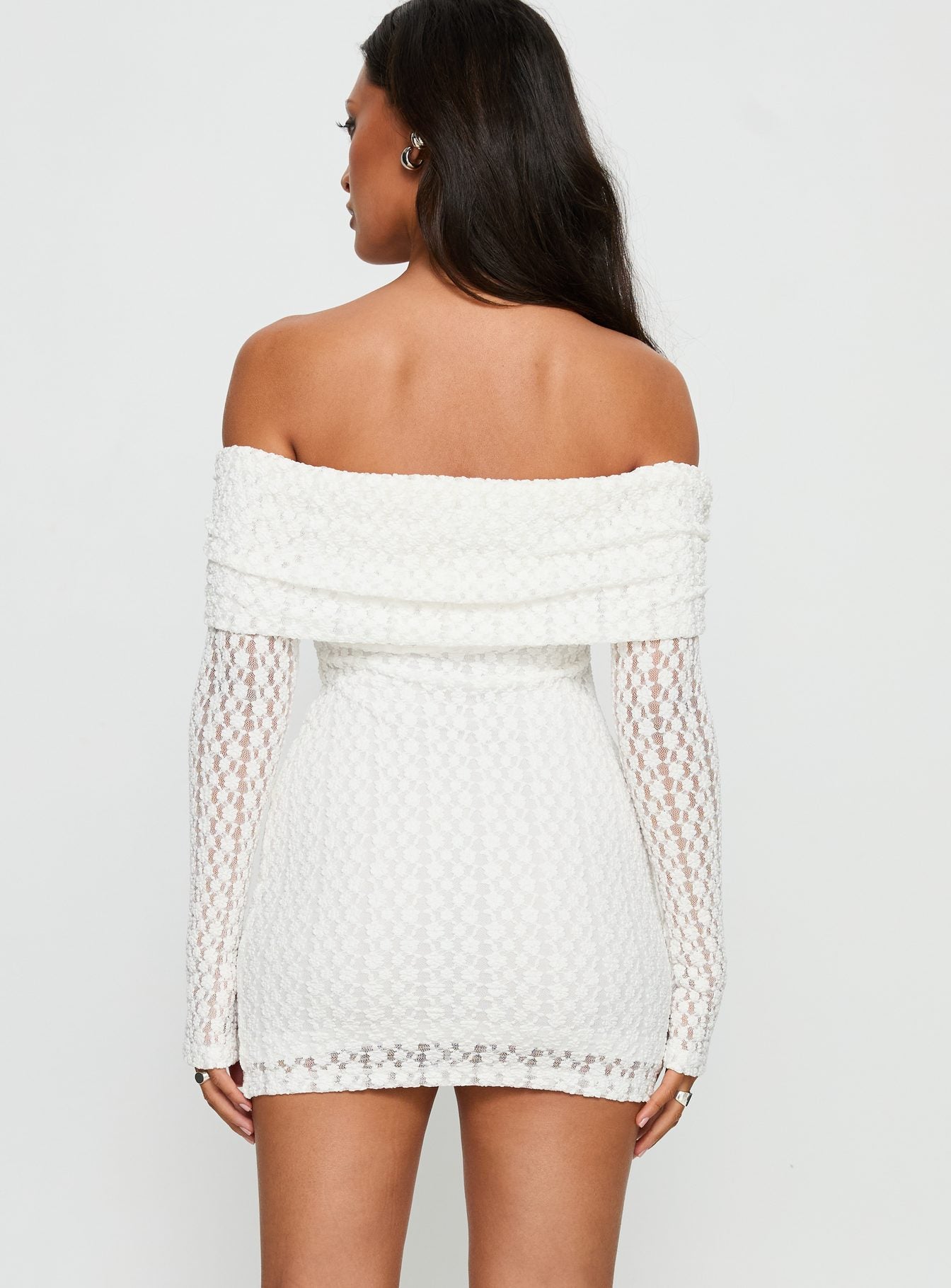 Leora Off Shoulder Long Sleeve Mini Dress White | Princess Polly Leora Off Shoulder Long Sleeve Mini Dress White | Princess Polly