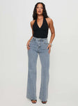 front view of model wearing Princess Polly Thearlie High Flare Jean Light Wash High Waisted 