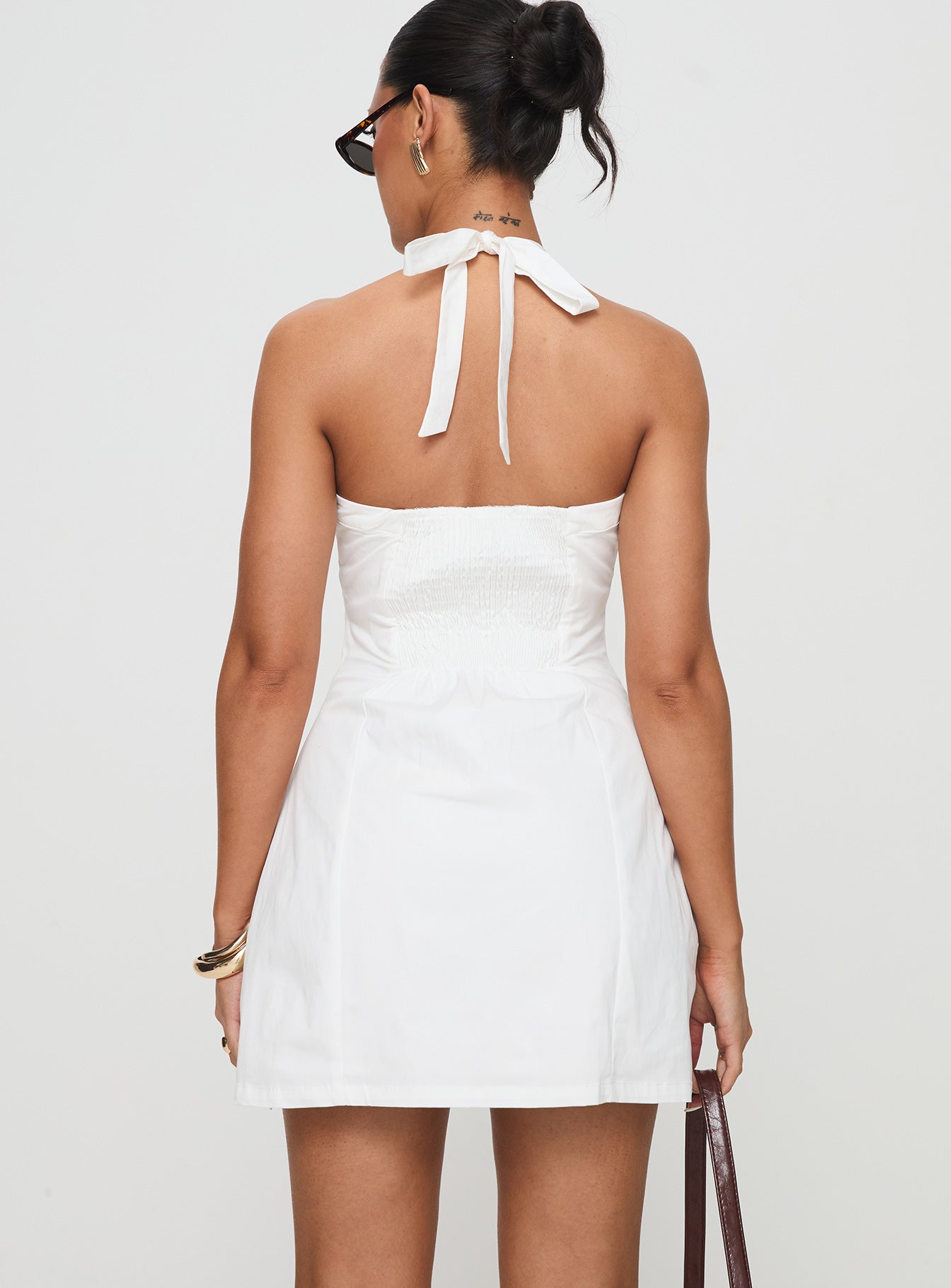 Mallorie Halter Mini Dress | White | Womens | Princess Polly Lower Impact Mallorie Halter Mini Dress | White | Womens | Princess Polly Lower Impact