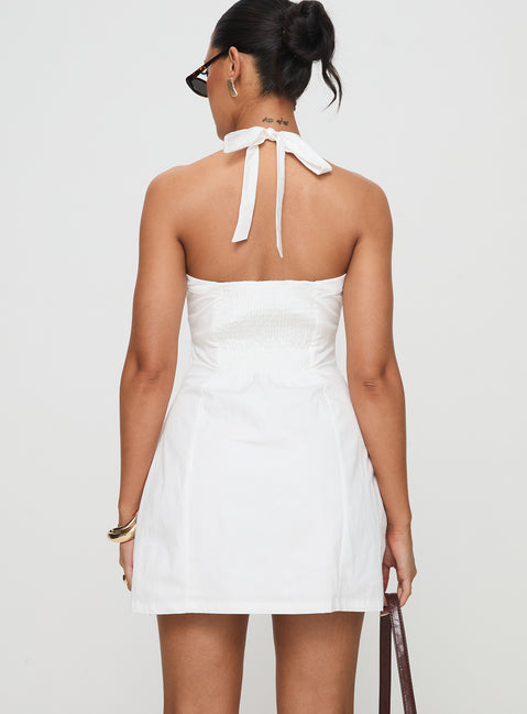 Mallorie Halter Mini Dress | White | Womens | Princess Polly Lower Impact Mallorie Halter Mini Dress | White | Womens | Princess Polly Lower Impact