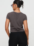 back view of model wearing Princess Polly Polly Bow Tee Charcoal Short Sleeves Crew Neck 