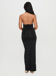 back view of model wearing Princess Polly Giggle Maxi Dress Black Cowl Neck 