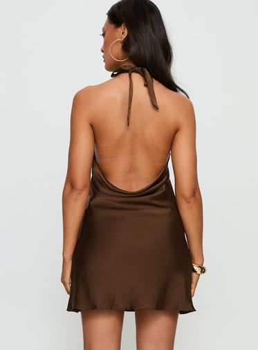 A-list Halter Cowl Neck Mini Dress Chocolate