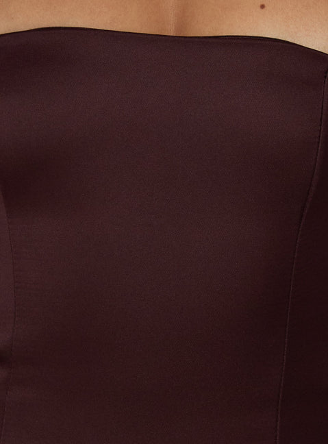 Soft Bloom Drop Waist Strapless Maxi Dress Chocolate