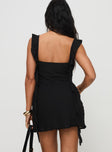 back view of model wearing Princess Polly Lanai Mini Dress Black Square Neck 