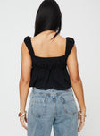 Crop top V-neckline, cap sleeve, frill hem Slight stretch, partially lined