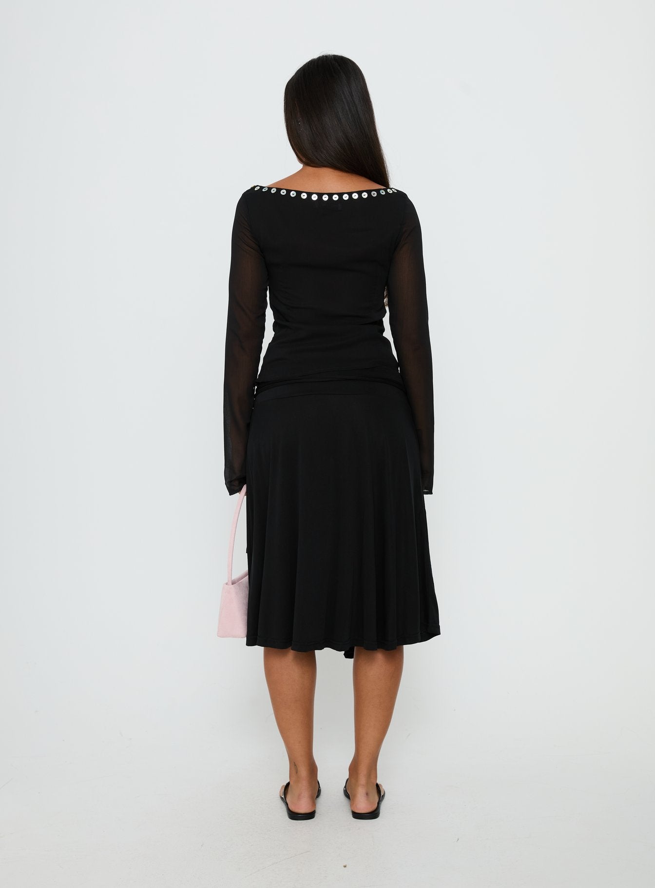 Joaney Tie Side Jersey Midi Skirt Black | Princess Polly