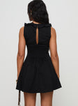 back view of model wearing Princess Polly Oliveah Frill Mini Dress Black Square Neck 