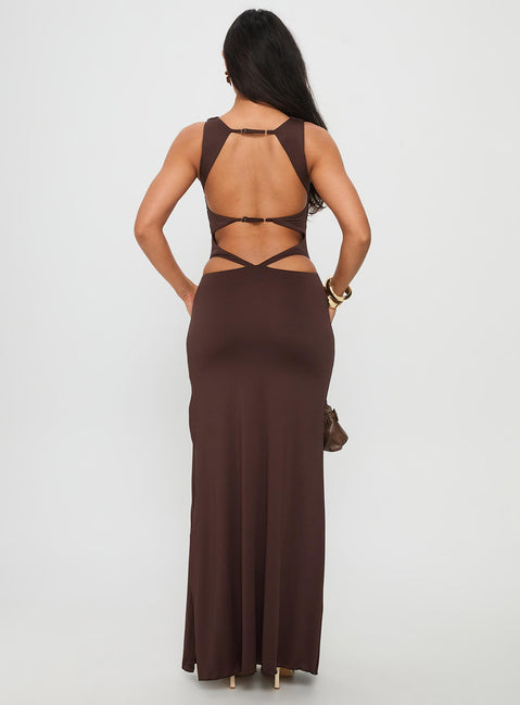 Undeniable Cut Out Maxi Dress Brown | Princess Polly Undeniable Cut Out Maxi Dress Brown | Princess Polly
