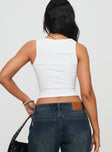 back view of model wearing Princess Polly Baseline Square Neck Rib Tank Top White Sleeveless Square Neck 