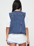 Denim vest Oversized fit, silver-toned hardware, button fastening, four pockets