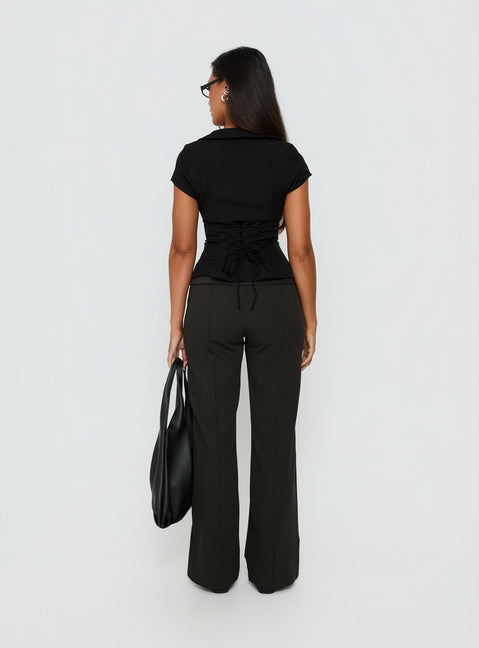 Belvia Layered Mid Rise Pants Slate Grey