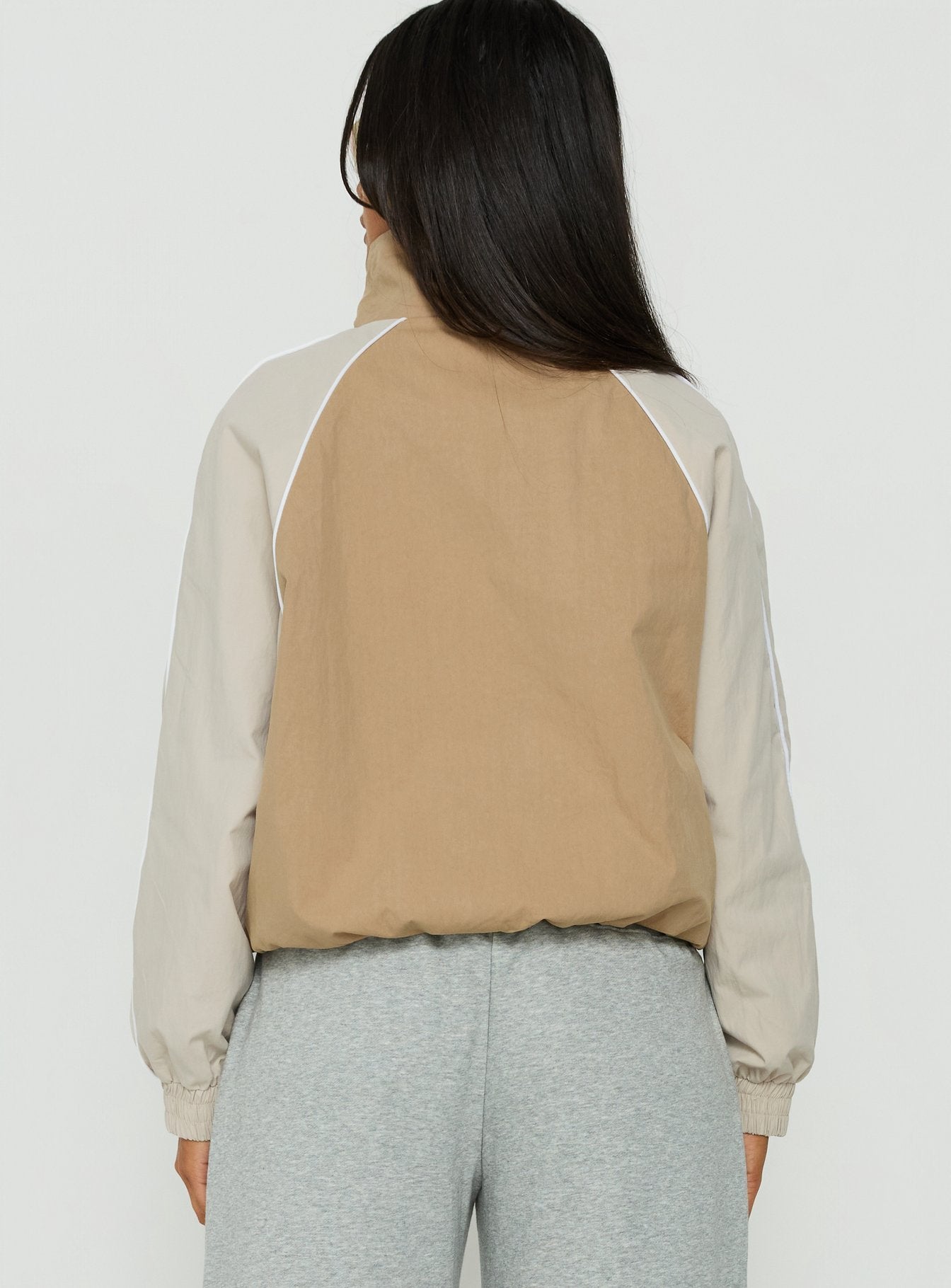 Mistro Funnel Neck Windbreaker Jacket Beige