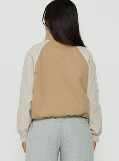 Mistro Funnel Neck Windbreaker Jacket Beige