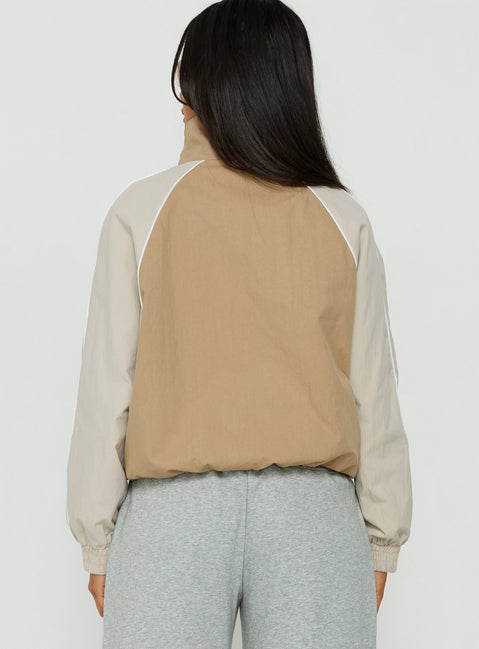 Mistro Funnel Neck Windbreaker Jacket Beige