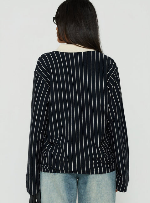 Boarders V Neck Polo Jumper Navy Stripe