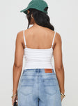 back view of model wearing Princess Polly Halbert Ruched Top White Sleeveless Square Neck 