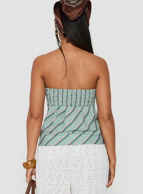 Elery Strapless Top Green Stripe