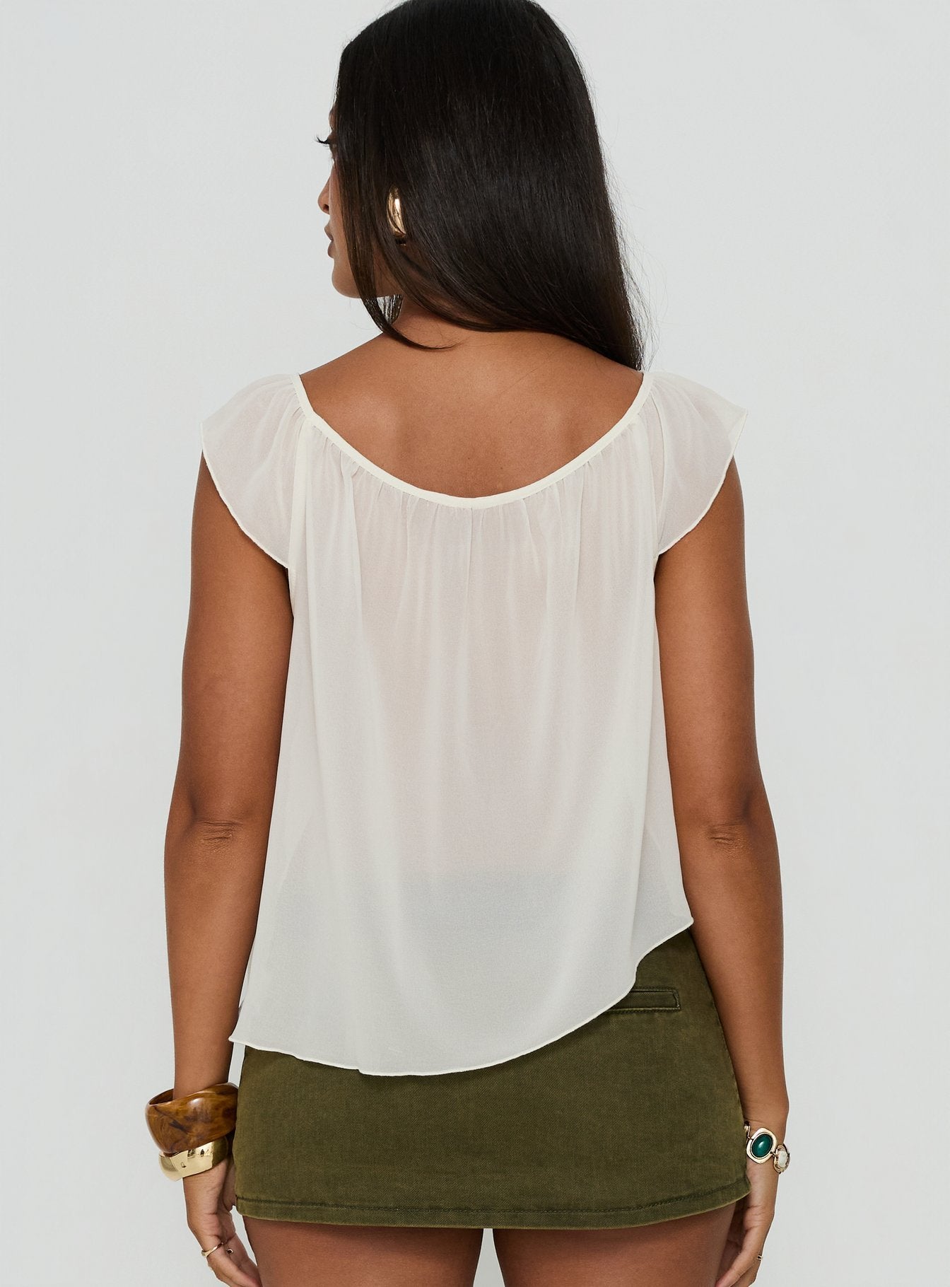 Sidra Off Shoulder Sheer Top Cream
