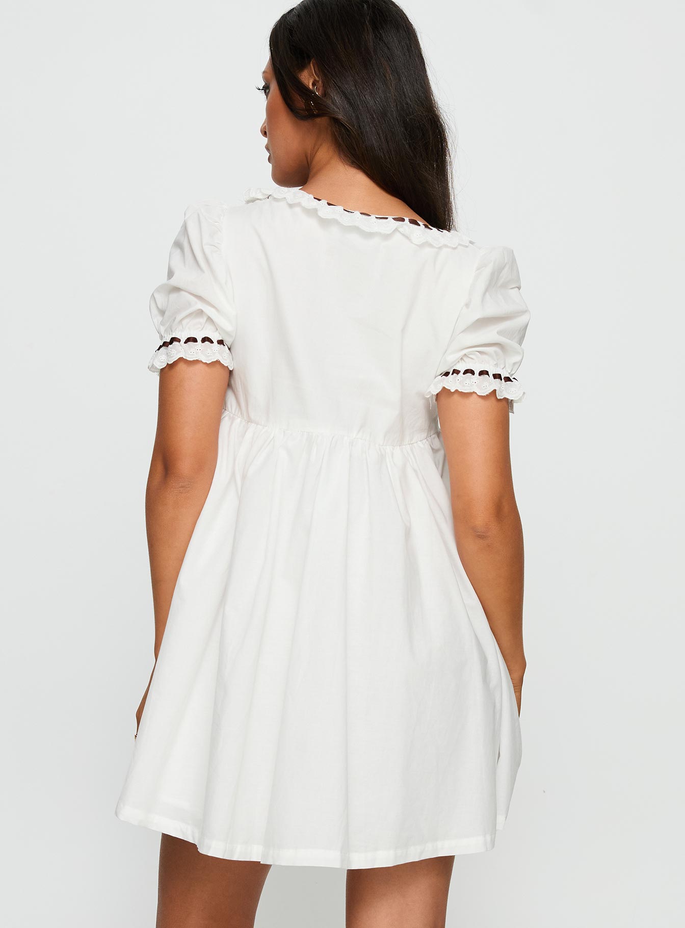 Cloudy Babydoll Contrast Trim Mini Dress White | Princess Polly Cloudy Babydoll Contrast Trim Mini Dress White | Princess Polly