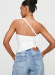 back view of model wearing Princess Polly Elowyn Top White Sleeveless Asymmetric Neckline 