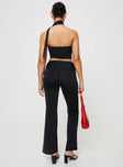 Matching set Crop top, elasticated band at bust, attached neck tie Low rise pants, thick elasticated waistband, ruching details at side Good stretch, partially lined