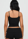 back view of model wearing Princess Polly Baseline Rib Top Black Sleeveless Square Neck 