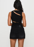 back view of model wearing Princess Polly Arrte Denim Mini Skirt Washed Black Mini Skirts 