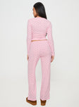 Pink Matching sleep set Butterfly print, v neckline, long sleeves, elasticated waistband