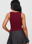 back view of model wearing Princess Polly Baseline Square Neck Rib Tank Top Red Sleeveless Square Neck 