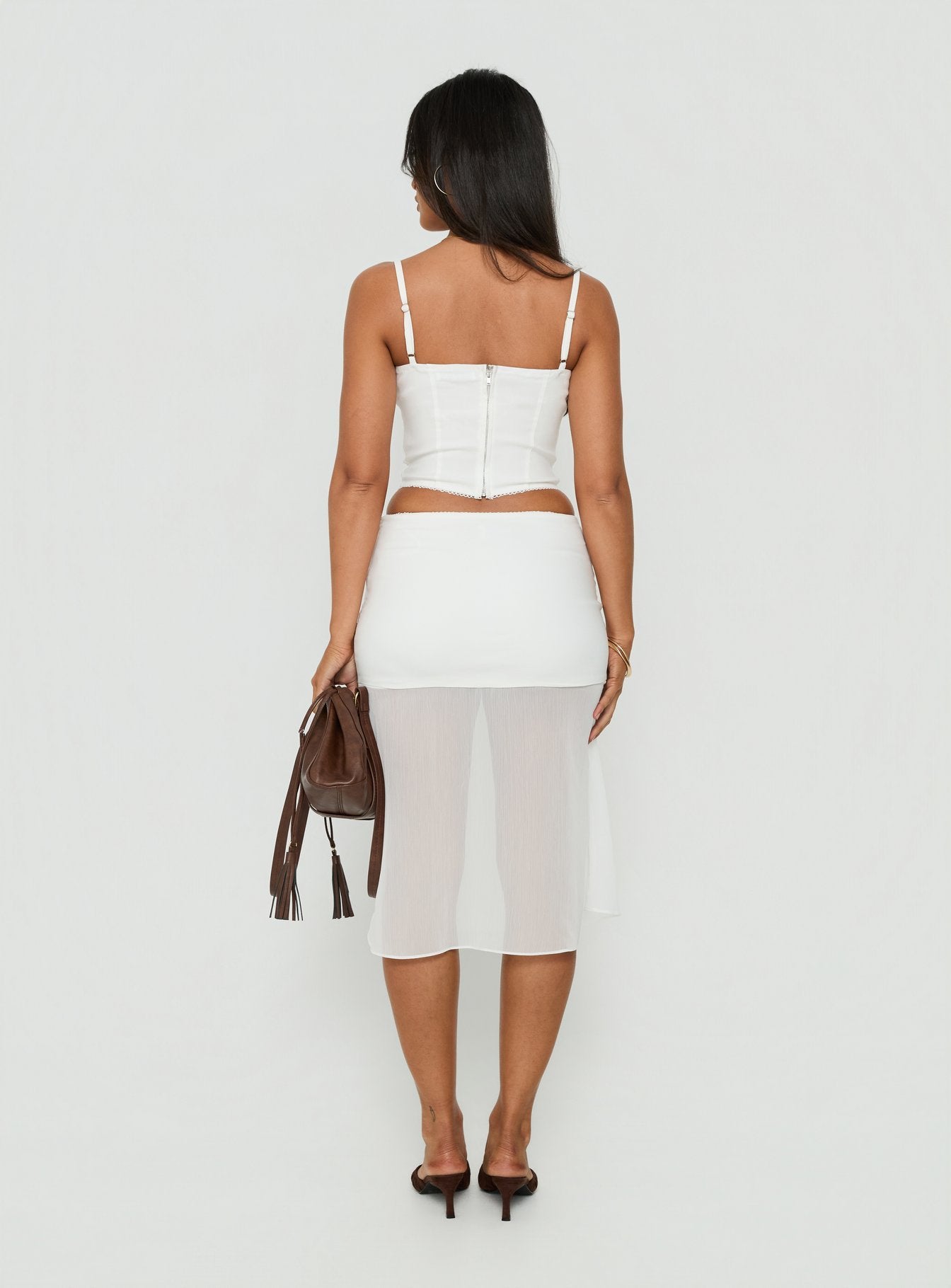 Camy Sheer Panelled Midi Skirt White