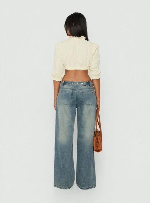 Karlos Low Rise Cinched Baggy Jeans Vintage Mid Blue Wash