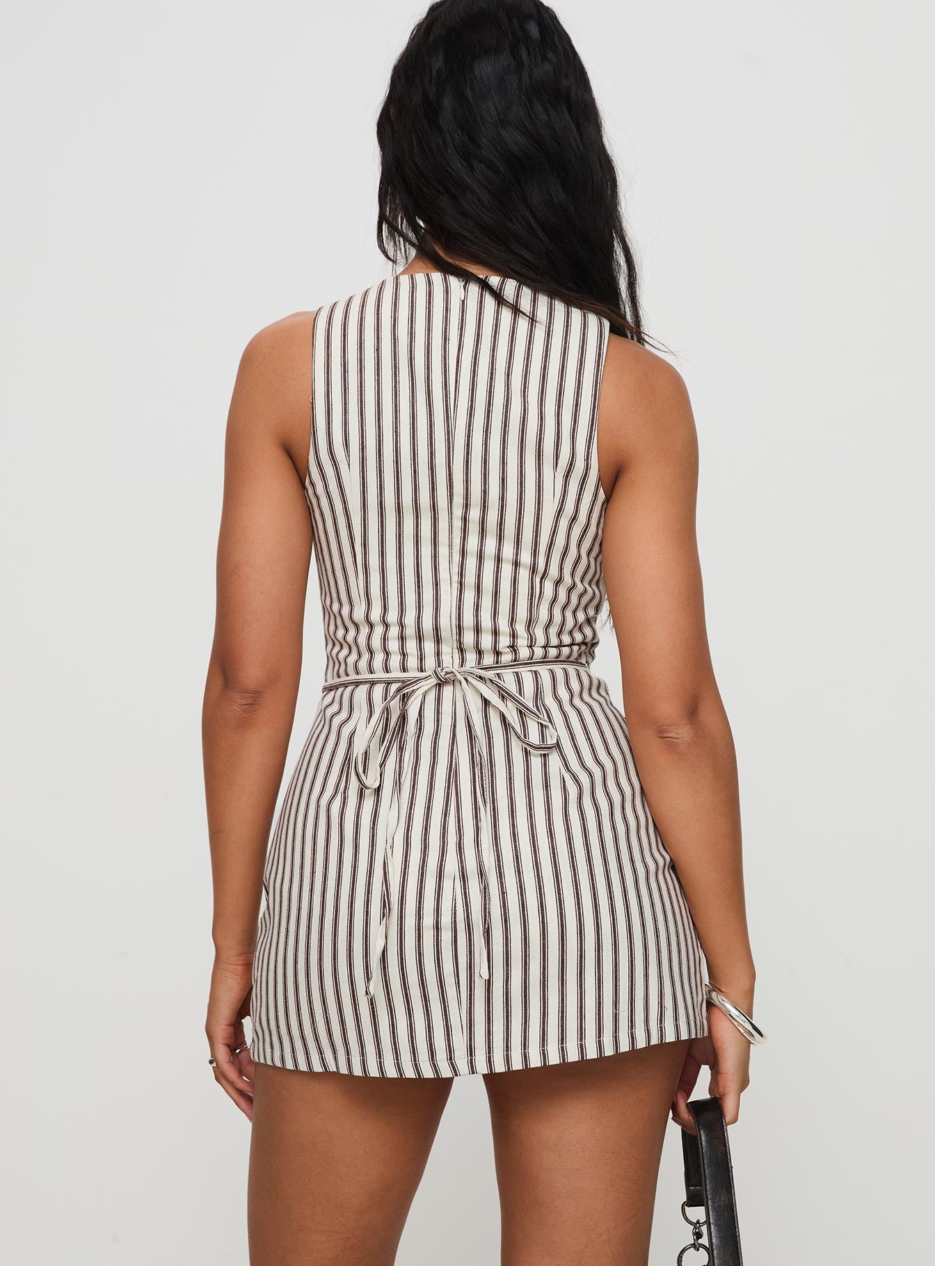 Yumiko Romper Brown Stripe Tall | Princess Polly