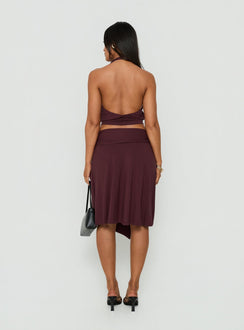 Soft Focus Tie Waist Midi Skirt Plum Noir