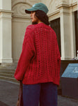 back view of model wearing Princess Polly Abner Cable Cardigan Red Long 