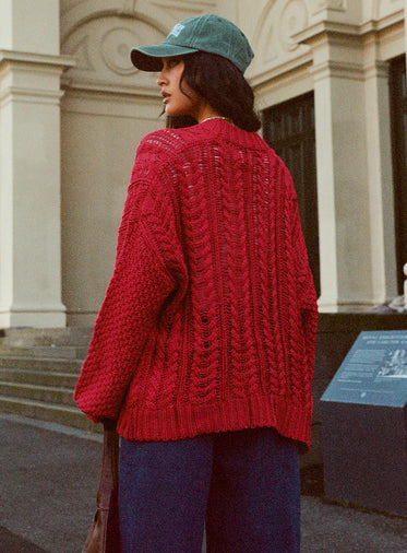 Abner Cable Cardigan Red