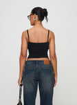 back view of model wearing Princess Polly Race My Mind Top Black Sleeveless Square Neck 