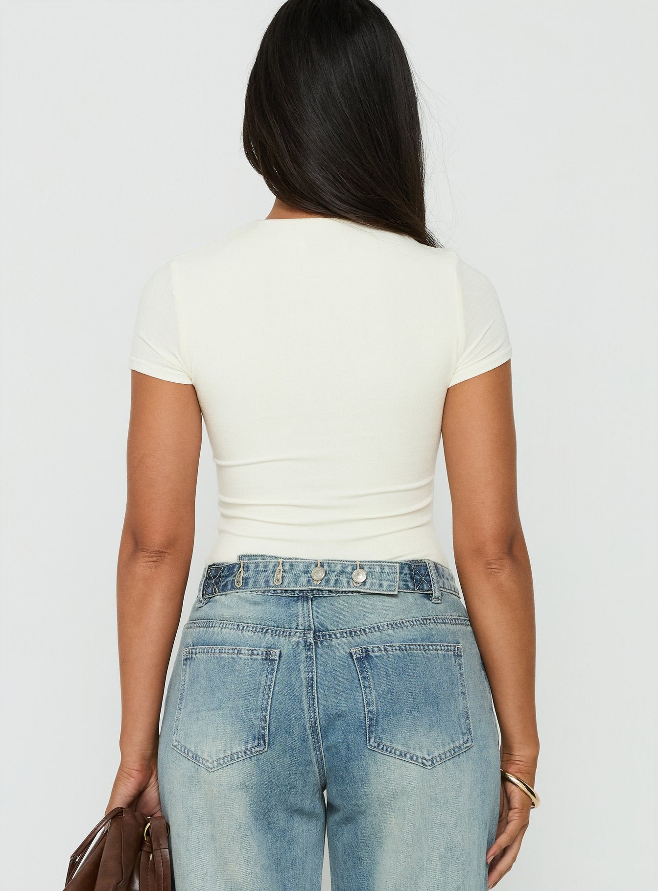 Odettea Cross Front Short Sleeve Bodysuit Cream