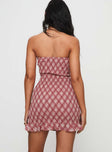 Strapless dress Checkered print, elasticated band at bust, frill detail on hem Good stretch, unlined 