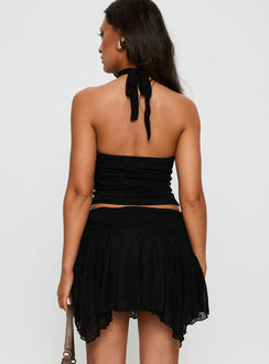 back view of model wearing Princess Polly Raeann Frill Mini Skirt Black 