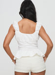 back view of model wearing Princess Polly Somi Top White Short Sleeves Square Neck 