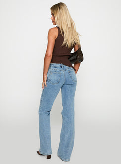 back view of model wearing Princess Polly Magic Mirror Mid Rise Bootleg Jeans Ice Wash Mid Rise 