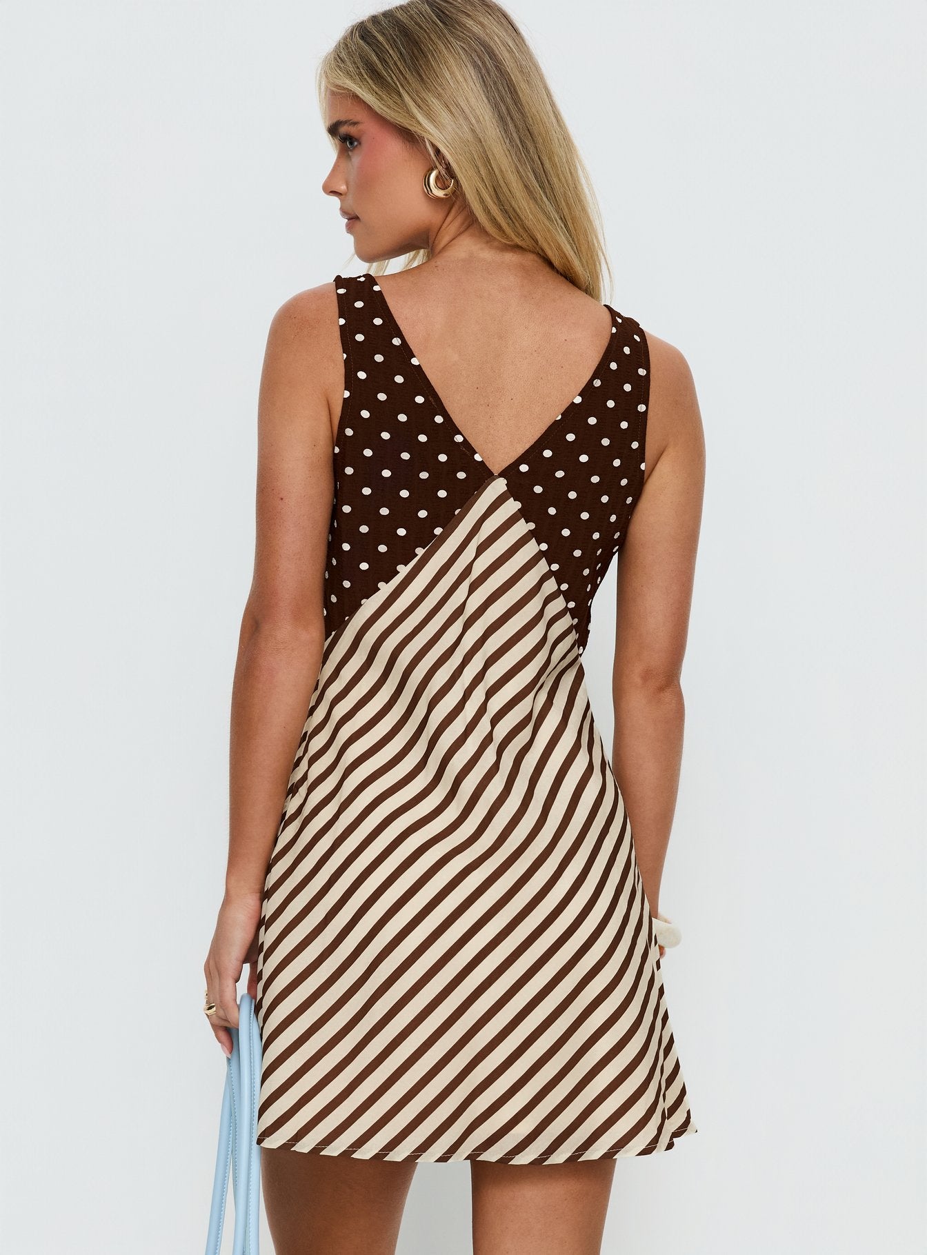 Nellie Mini Dress Brown Polka / Stripe | Princess Polly